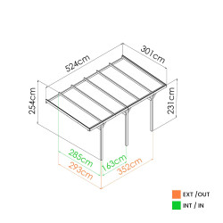 Carport ou Pergola adossable Henri - simple - 15,8m² - Dimensions