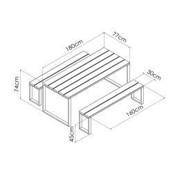 Table de jardin avec bancs - Bois et Métal - Blakea