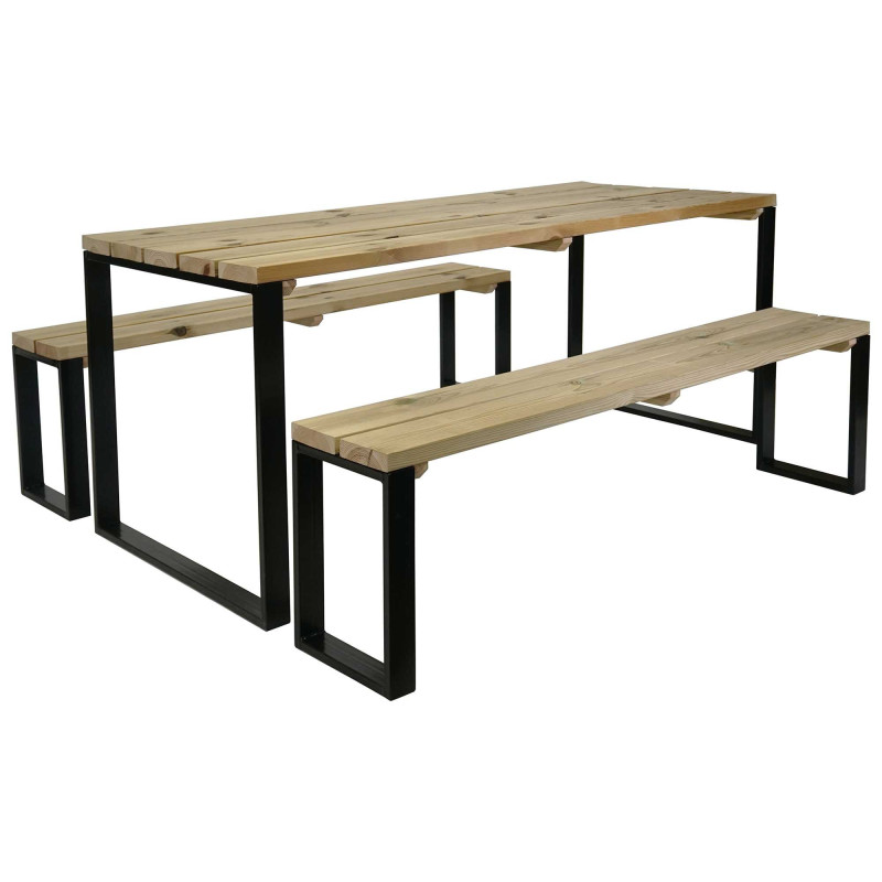 Table de jardin avec bancs - Bois et Métal - Blakea