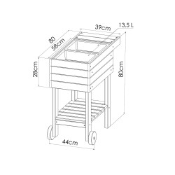 Desserte Potagère en bois sur roues PRUNELLA – 81 x 43 x 80 cm 27L