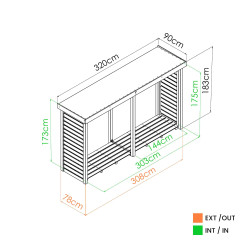 Abri bûches DALLAS XXL - 183 x 89,5 x 320 cm