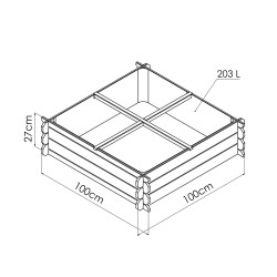 Carré Potager au Sol BASIL - Bois Brut - 100 x 100 x 27cm - 203L
